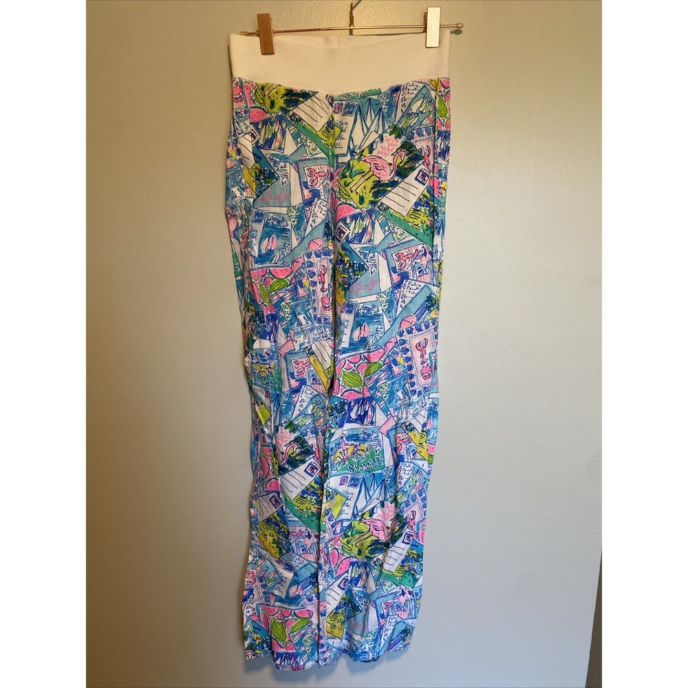 Lilly Pulitzer Beach Mid Rise Linen Pants  Pop Up  Wish You Were Here Size XS